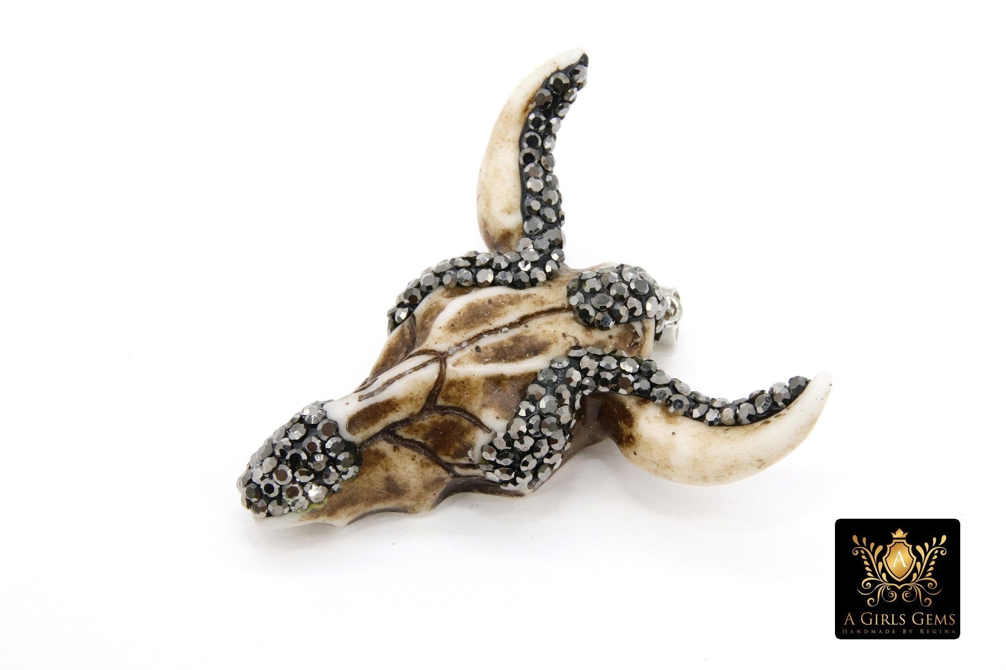 Beige Bone Cow Skull Pendant, Boho Brown and Black Stone Longhorn CW3, Resin Bone Skull - A Girls Gems