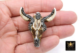 Beige Bone Cow Skull Pendant, Boho Brown and Black Stone Longhorn CW3, Resin Bone Skull - A Girls Gems