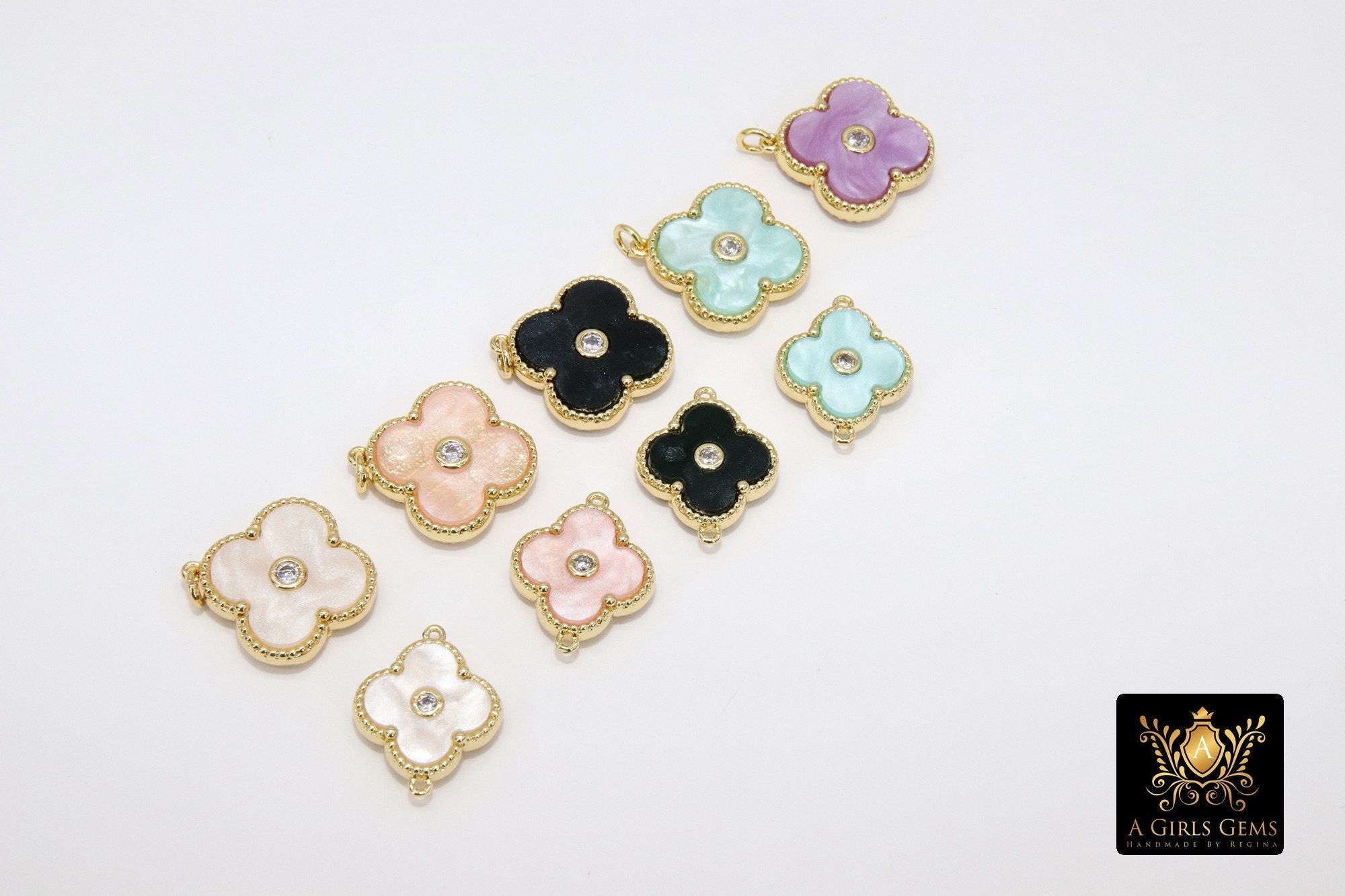 CZ Quatrefoil Connectors or Charms, AG #3144, 14 x 17 mm Small Clover Enamel Links - A Girls Gems