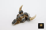 Beige Bone Cow Skull Pendant, Boho Brown and Black Stone Longhorn CW14, Resin Bone Skull - A Girls Gems