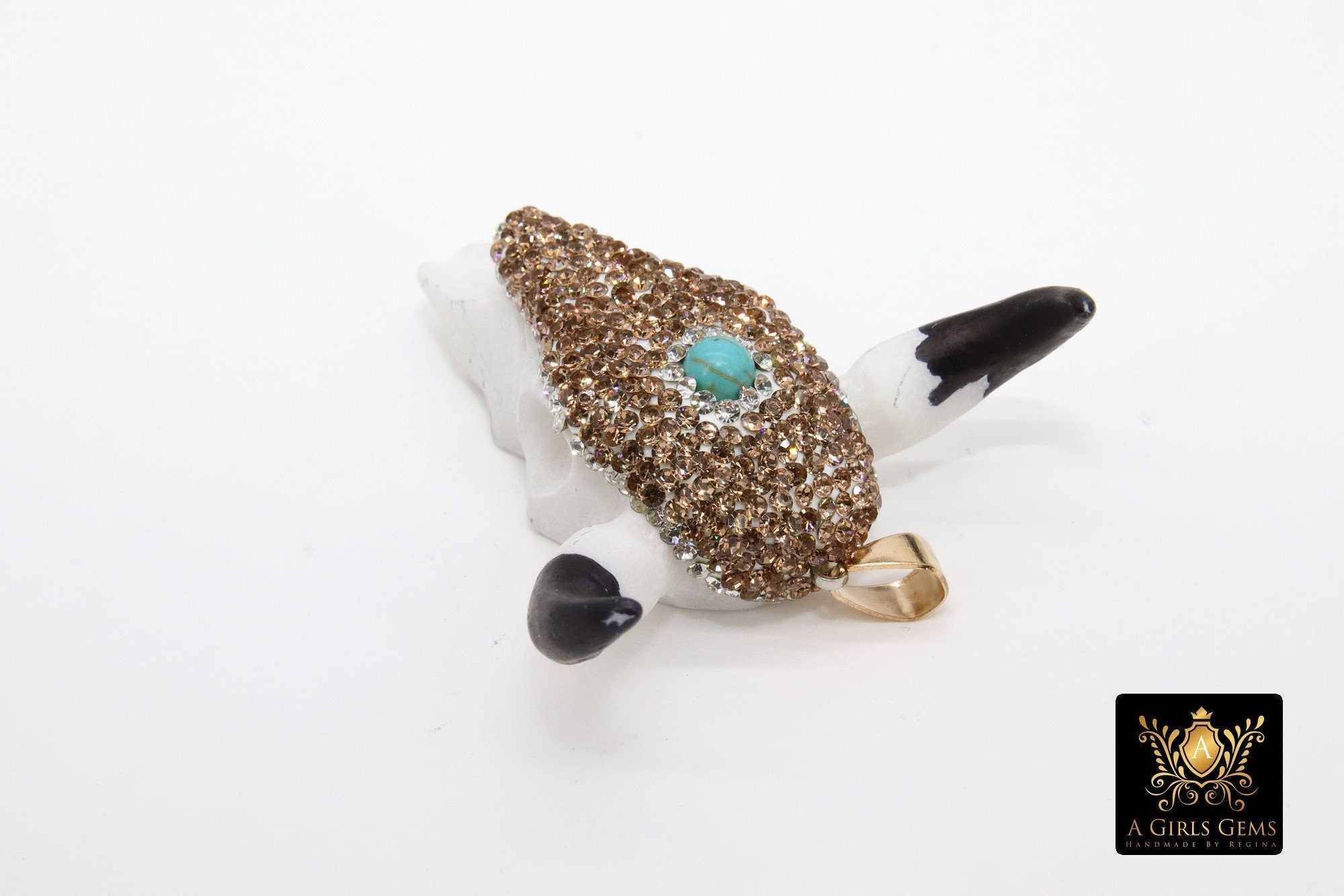 Blue Turquoise CZ Bone Cow Skull Pendant, Boho Longhorn Cattle CW7 - A Girls Gems