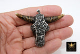 Cow Skull Pendant, CZ Pave Brown Bone Pendant CW16