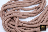 2 Strands 8 mm Clay Flat Beads, Dark Tan Heishi beads in Polymer Clay Disc CB #117, Tan Rondelle Multi Color, 17.75 inch Strands - A Girls Gems