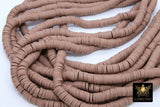 2 Strands 8 mm Clay Flat Beads, Dark Tan Heishi beads in Polymer Clay Disc CB #117, Tan Rondelle Multi Color, 17.75 inch Strands - A Girls Gems