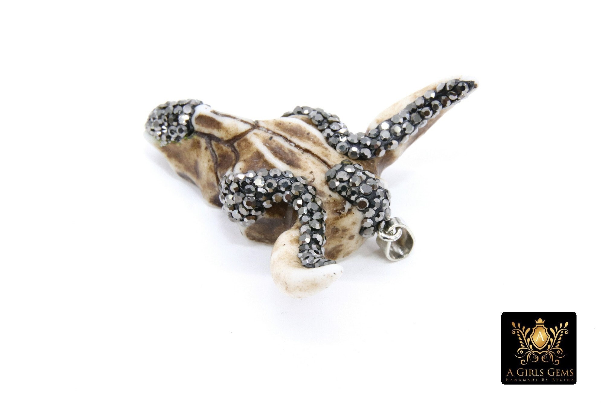 Beige Bone Cow Skull Pendant, Boho Brown and Black Stone Longhorn CW3, Resin Bone Skull - A Girls Gems