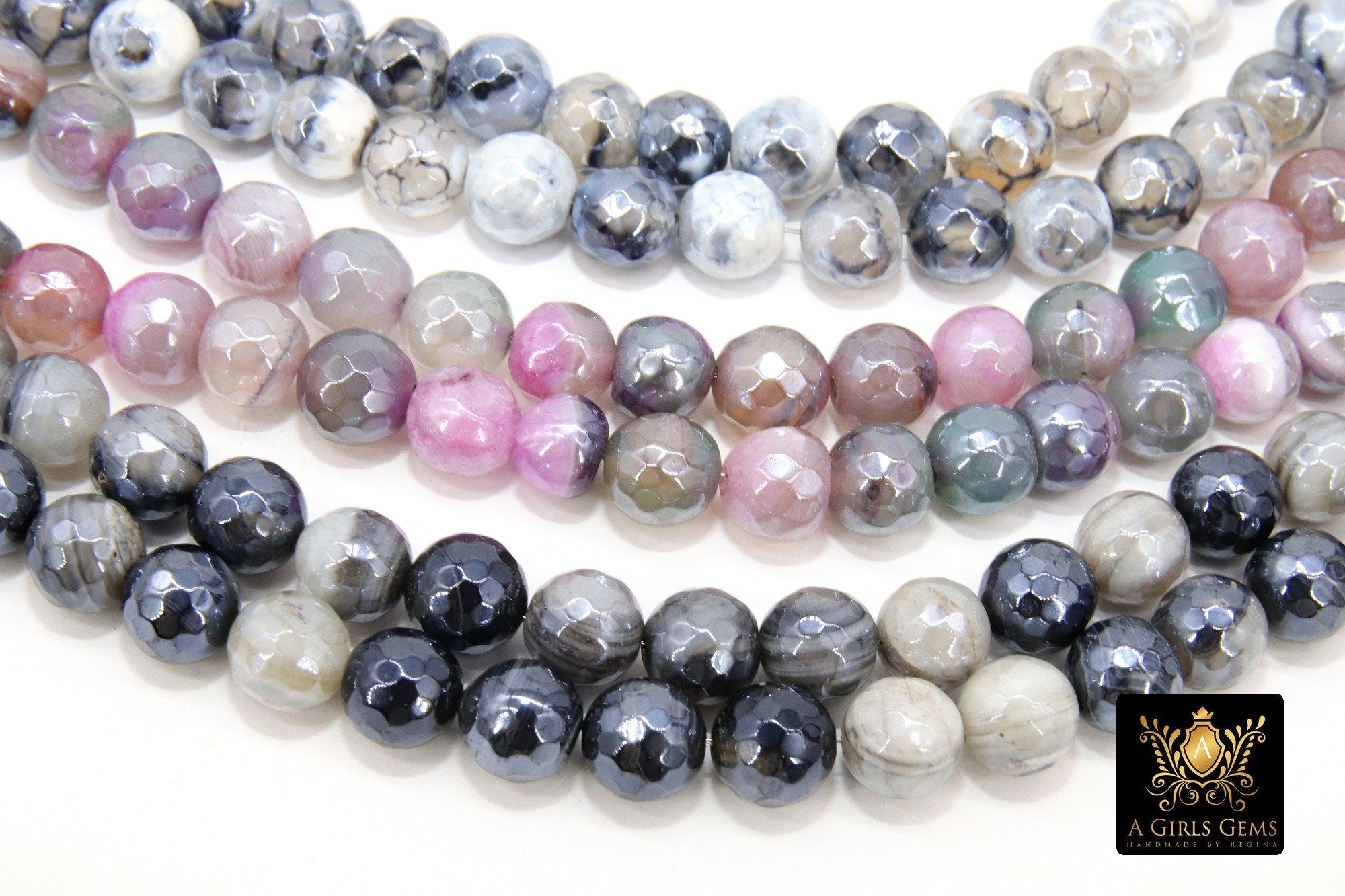 Natural Faceted Agate Beads, Electroplated Agate BS #218 - A Girls Gems