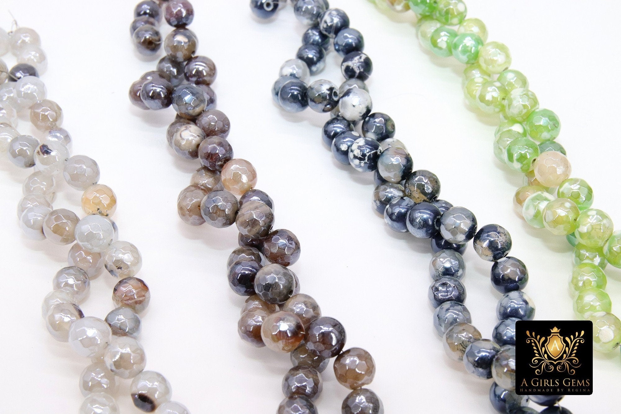Natural Faceted Agate Beads, Electroplated Agate BS #225 - A Girls Gems