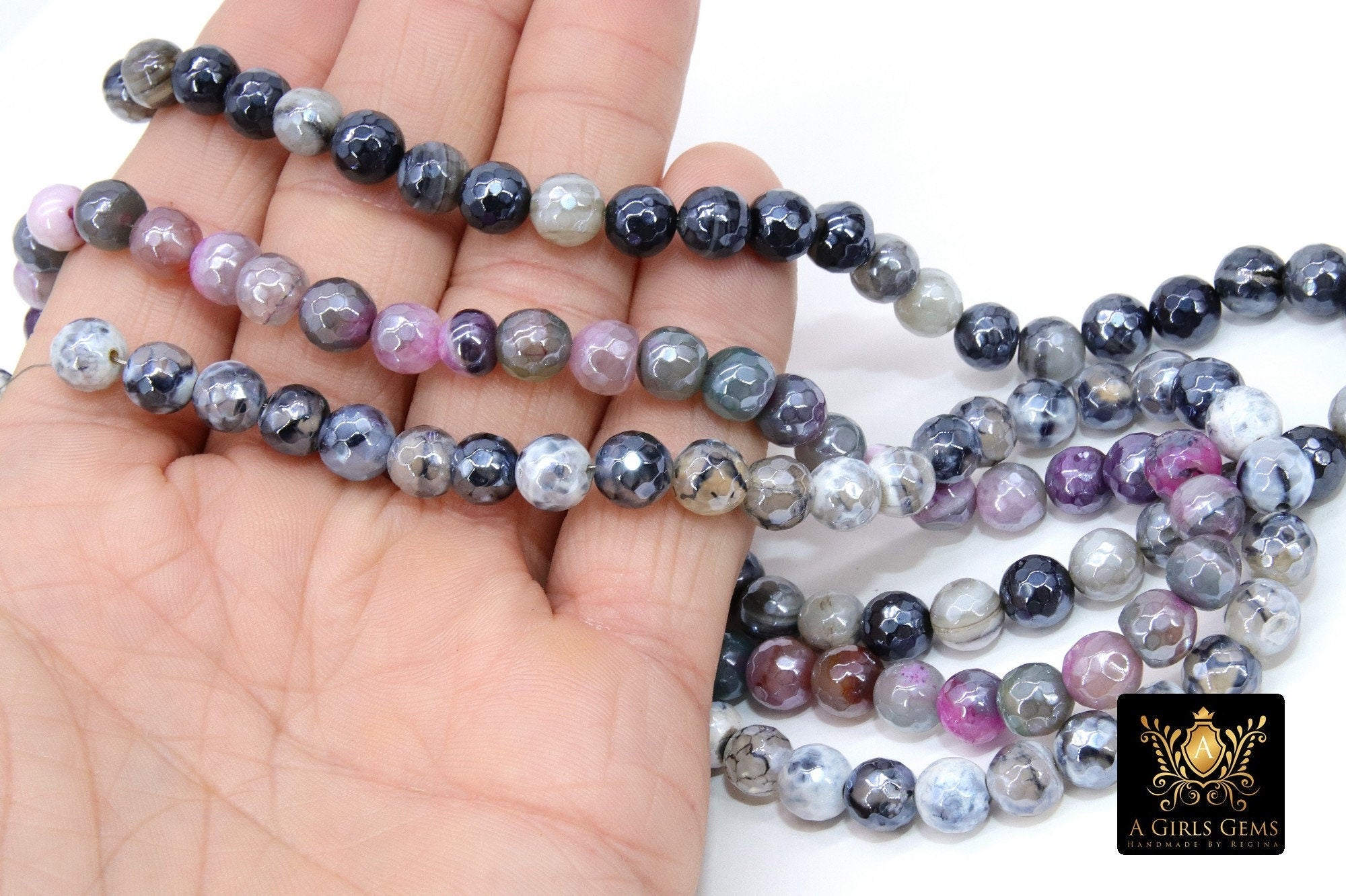 Natural Faceted Agate Beads, Electroplated Agate BS #218 - A Girls Gems