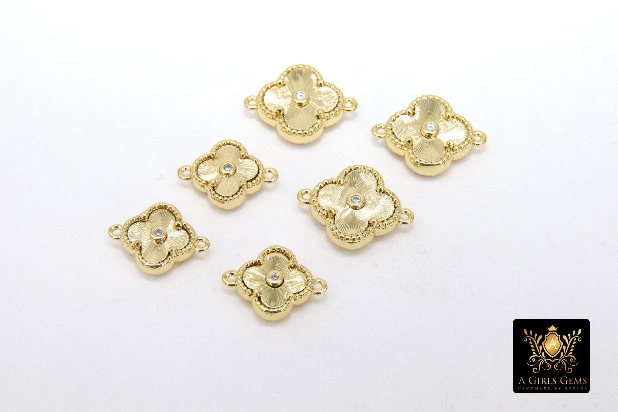 CZ Daisy Connectors, Small Round Gold Petal Links #3145 - A Girls Gems