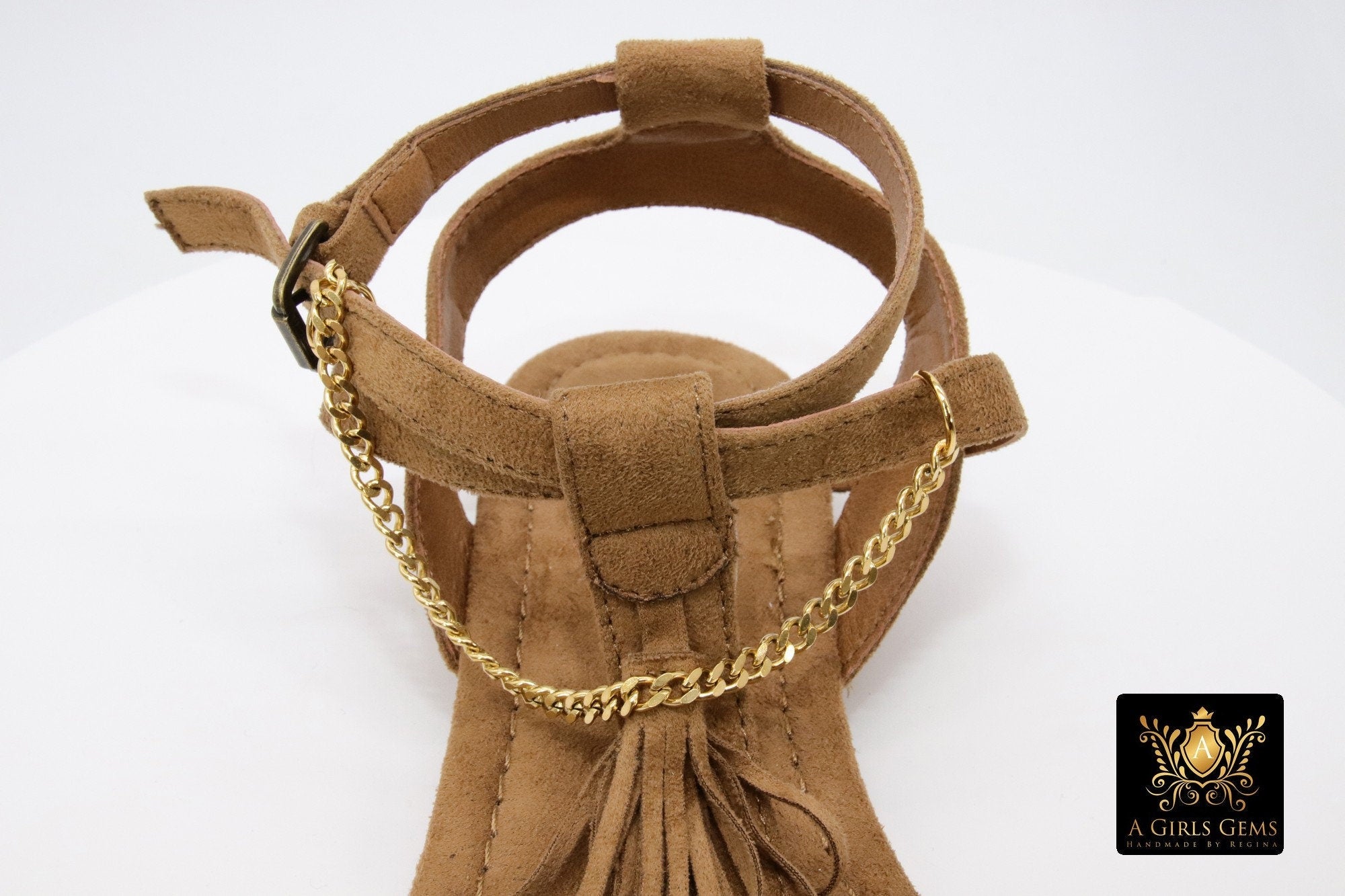 Gold Steel Curb Chain Shoe Jewelry; Gold Strap Chains for High Heel Shoes; 7 Inch Chains; Custom Order - A Girls Gems