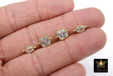 Gold CZ Square Connectors, Small Oval 2 Loop Links in Rectangles - A Girls Gems