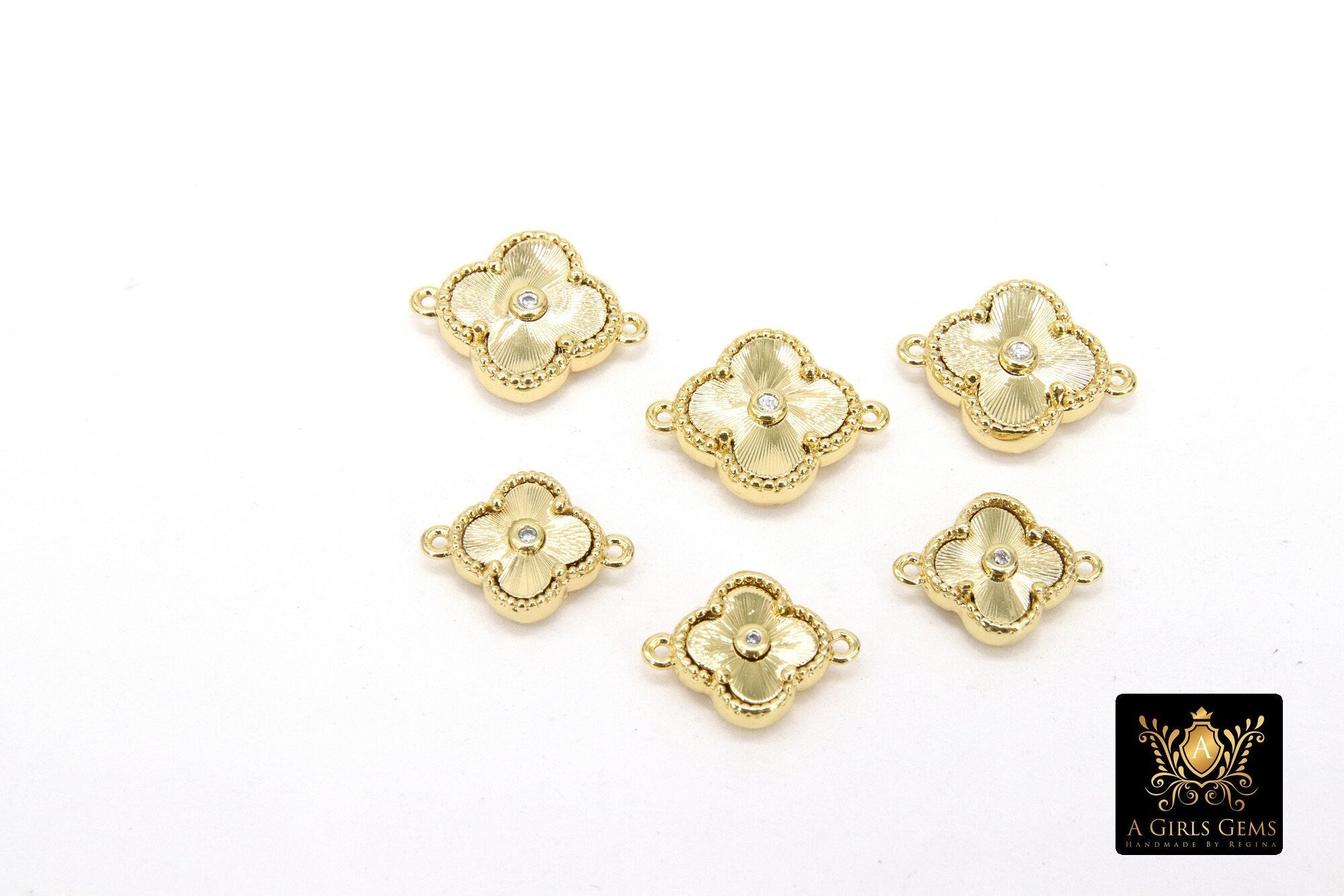 CZ Daisy Connectors, Small Round Gold Petal Links #3145 - A Girls Gems