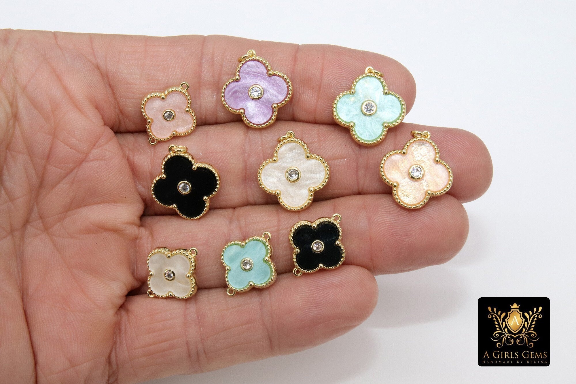 CZ Daisy Connectors, Small Round Gold Petal Links #3145 - A Girls Gems