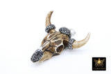 Beige Bone Cow Skull Pendant, Boho Brown and Black Stone Longhorn CW21 - A Girls Gems