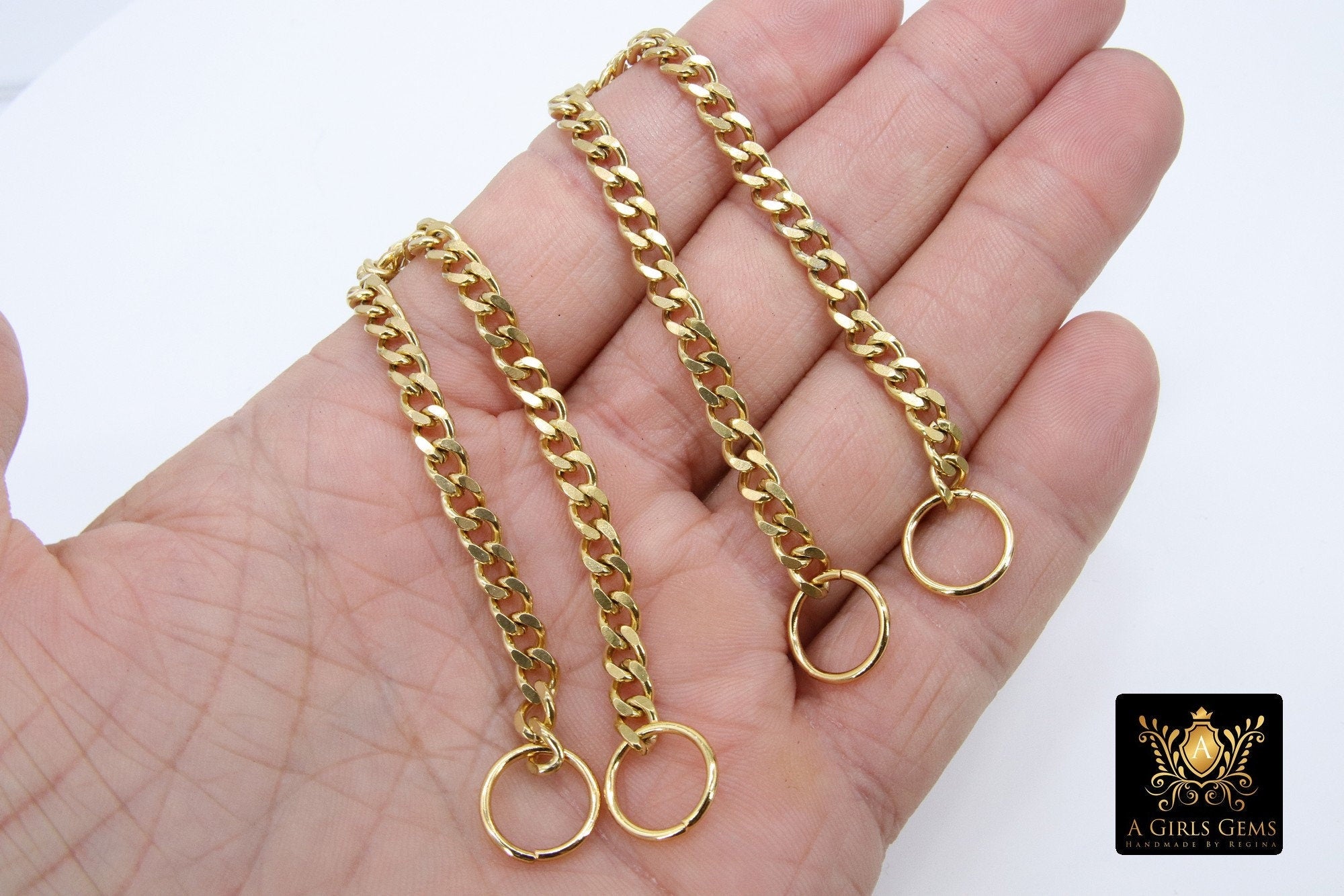 Gold Steel Curb Chain Shoe Jewelry; Gold Strap Chains for High Heel Shoes; 7 Inch Chains; Custom Order - A Girls Gems