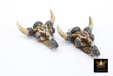 Beige Bone Cow Skull Pendant, Boho Brown and Black Stone Longhorn CW21 - A Girls Gems