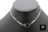 Sterling Silver Diamond Clasp Necklace, 925 Silver Wrap Paperclip Necklace