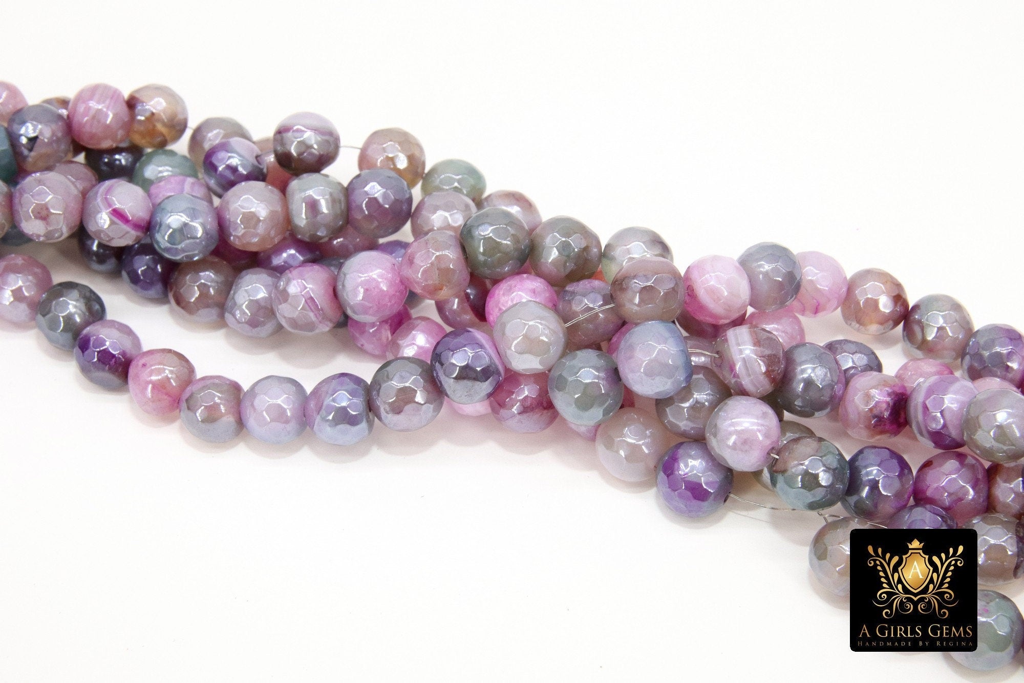 Electroplated Pink Fire Agate Beads, Faceted Lavender White Fuchsia Beads BS #219 - A Girls Gems