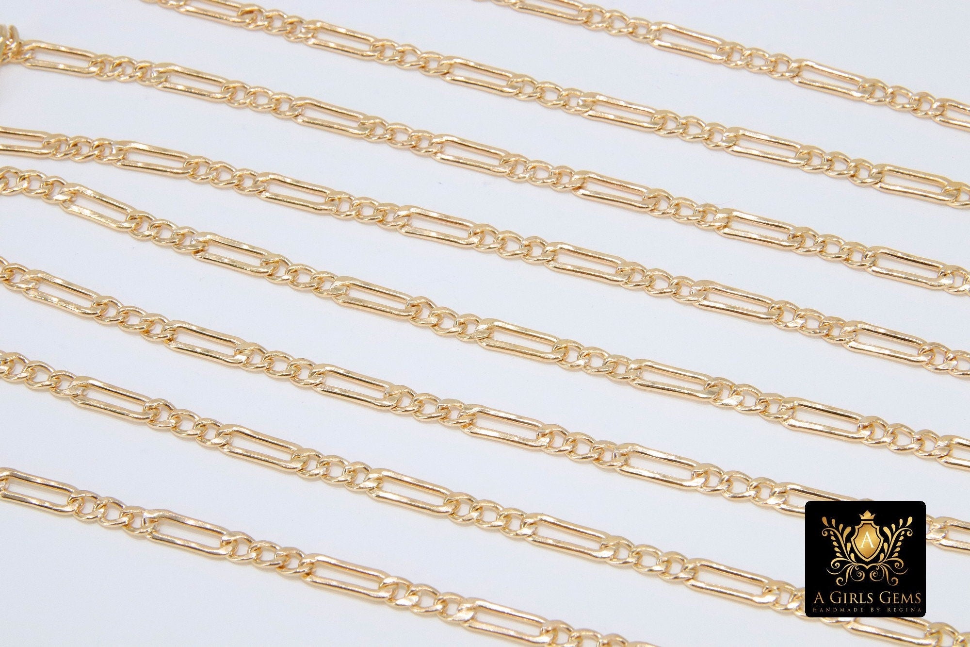 14 K Gold Filled Figaro Chains, 11 x 3.6 mm 14 20 Unfinished Paperclip By The Foot, Long and Short Rolo Link Chains