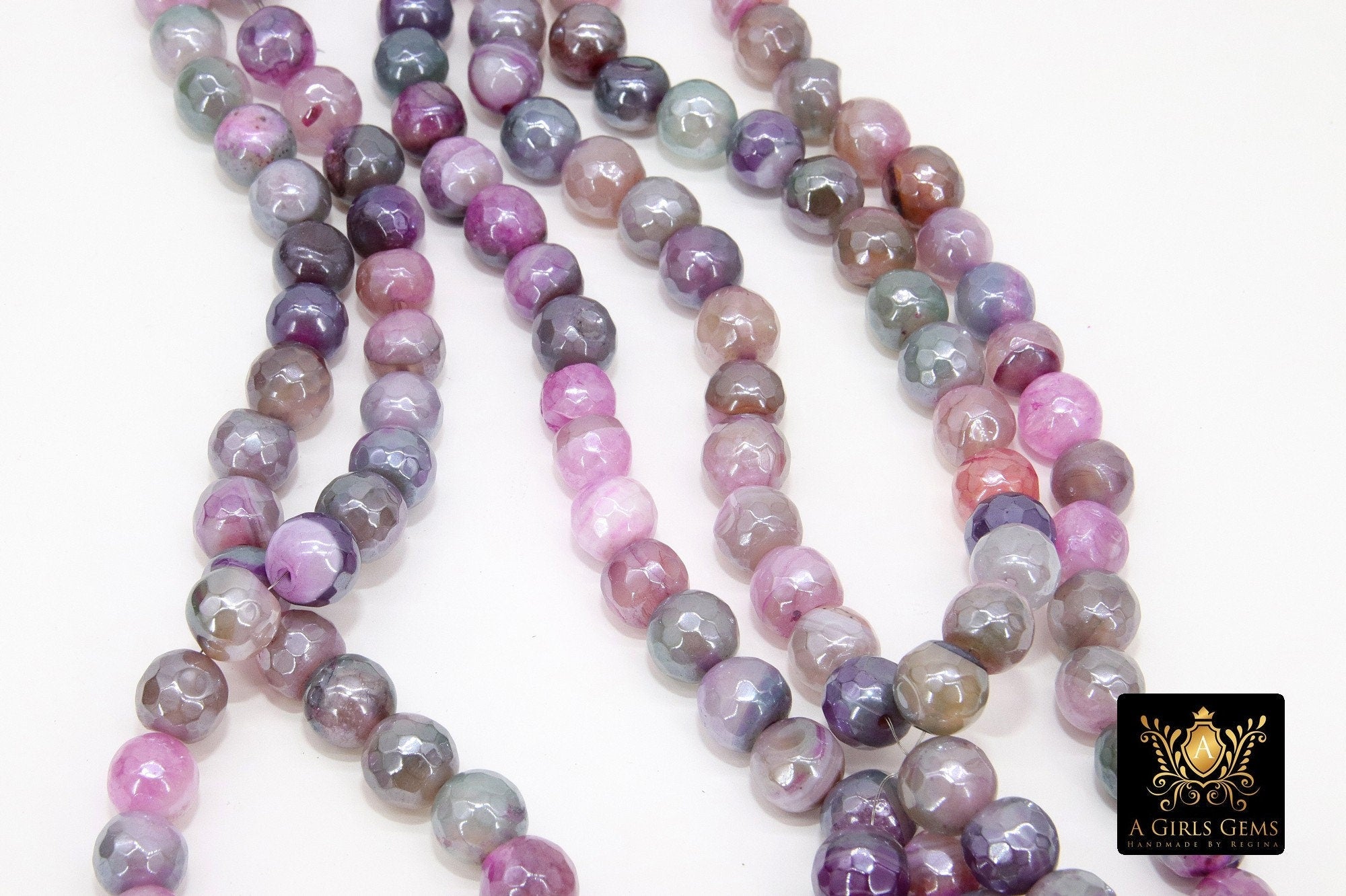 Electroplated Pink Fire Agate Beads, Faceted Lavender White Fuchsia Beads BS #219 - A Girls Gems
