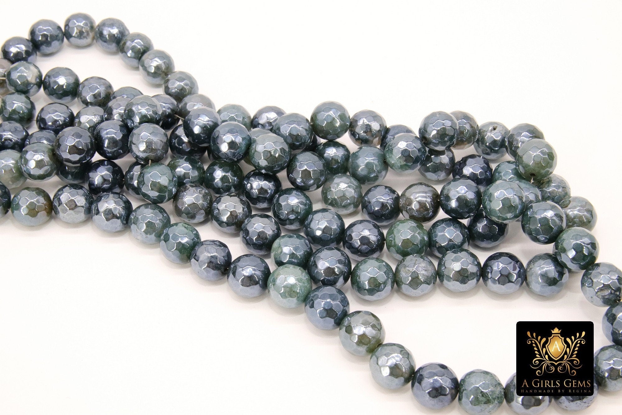 Electroplated Teal Green Agate Beads, Faceted Agate BS #234 - A Girls Gems