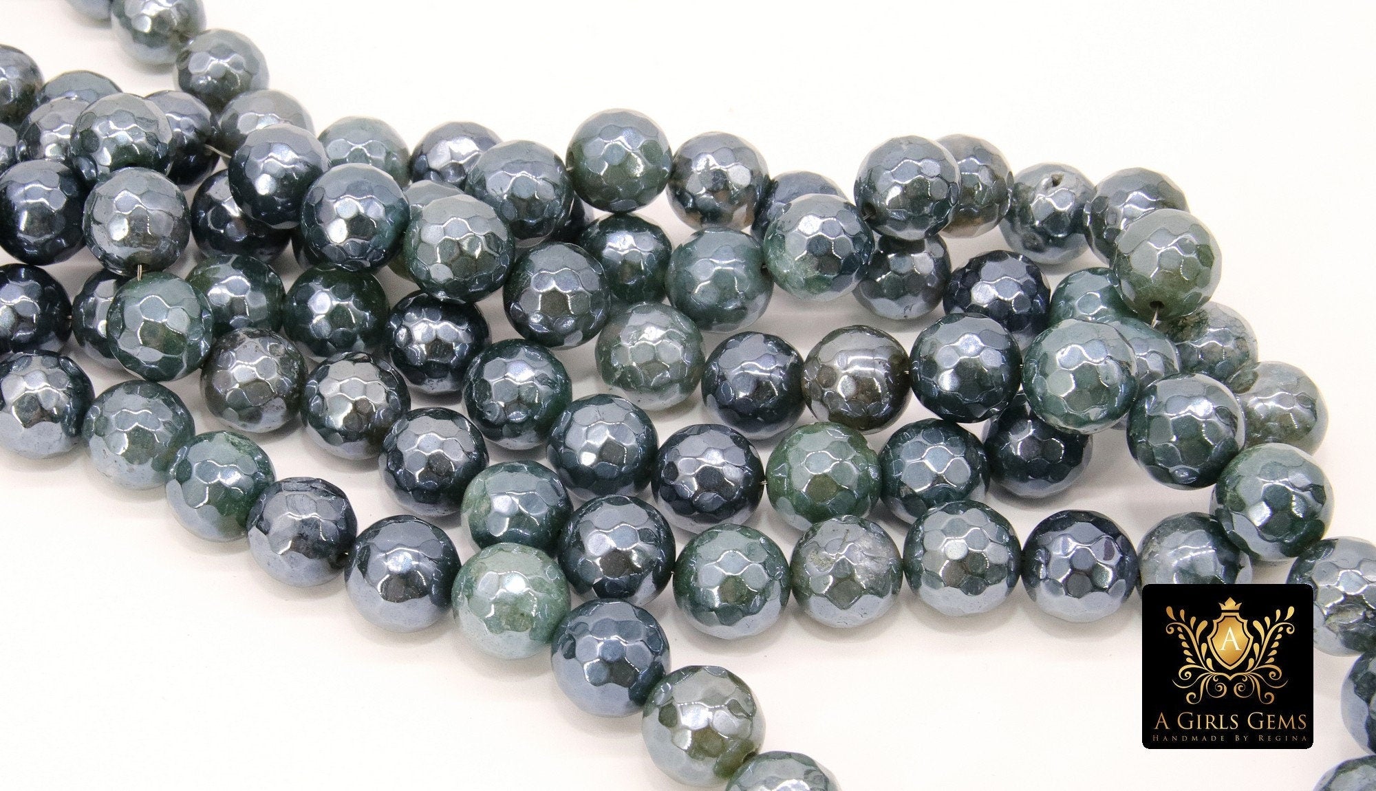 Electroplated Teal Green Agate Beads, Faceted Agate BS #234 - A Girls Gems
