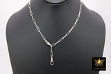 925 Sterling Silver Double Fob Necklace, Fob Swivel Charm Chain, Silver Drawn Paperclip Chain