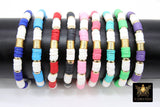 Gold Heishi Beaded Bracelet, White Gold Drum Stretchy Bracelet #795