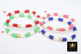 Gold Heishi Beaded Bracelet, White Gold Drum Stretchy Bracelet #795