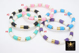 Gold Heishi Beaded Bracelet, White Gold Drum Stretchy Bracelet #795