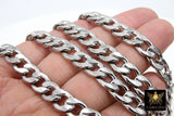 Silver Curb Chain, 14 mm 304 Stainless Steel Large Heavy Flat CH #106, Cuban Flat Oval Unfinished Silver Chains