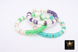 Heishi Beaded Bracelet, White Gold Multi Color, 6 or 8 mm Stretchy Bracelet #698