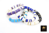 Heishi Beaded Bracelet, White Gold Multi Color, 6 or 8 mm Stretchy Bracelet #698
