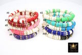 Heishi Beaded Bracelet, White Gold Multi Color, 6 or 8 mm Stretchy Bracelet #698