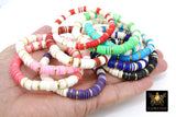 Gold Heishi Beaded Bracelet, White Gold Drum Stretchy Bracelet #795