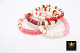 Heishi Beaded Bracelet, White Gold Multi Color, 6 or 8 mm Stretchy Bracelet #698