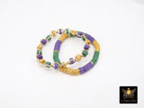 Mardi Gras Heishi Beaded Bracelet, 6 mm Purple Green Gold Saturn Stretchy Bracelet #795, New Orleans Clay Beaded Bracelets