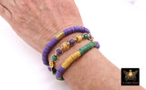 Mardi Gras Heishi Beaded Bracelet, 6 mm Purple Green Gold Saturn Stretchy Bracelet #795, New Orleans Clay Beaded Bracelets