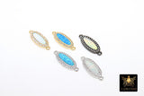 Opal CZ Pave Bar Oval Connectors, Gold Blue Opal Links, Black and Silver Plated Cubic Zirconia Bracelet Bars