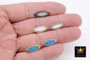 Opal CZ Pave Bar Oval Connectors, Gold Blue Opal Links, Black and Silver Plated Cubic Zirconia Bracelet Bars