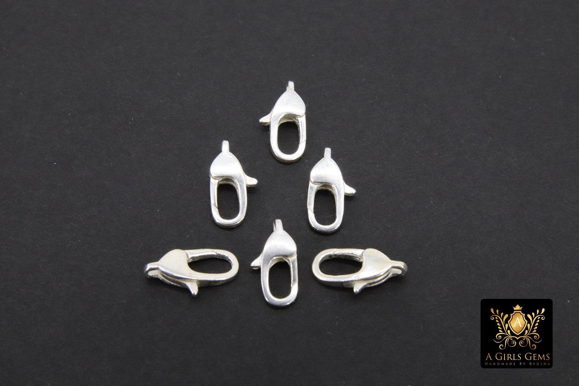 925 Sterling Silver Lobster Clasps, Silver Oval Long Clasps #2814, Stamped 6 x 12 mm