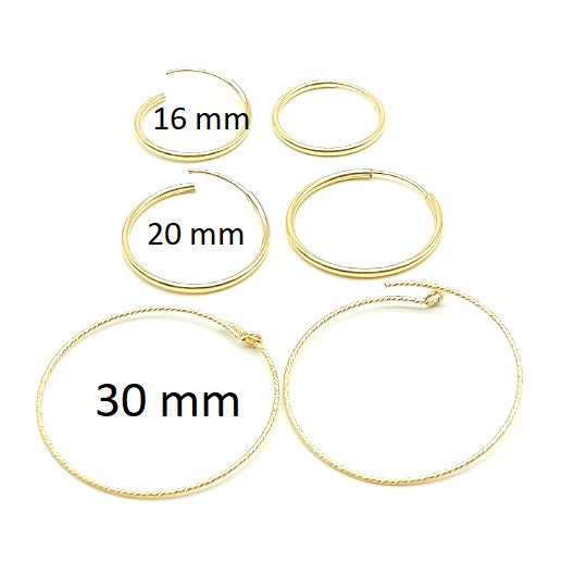 14 K Gold Hoop Earrings, 925 Sterling Silver, Small or Large Round Hoops #196