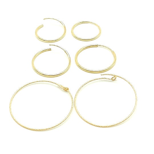 14 K Gold Hoop Earrings, 925 Sterling Silver, Small or Large Round Hoops #196