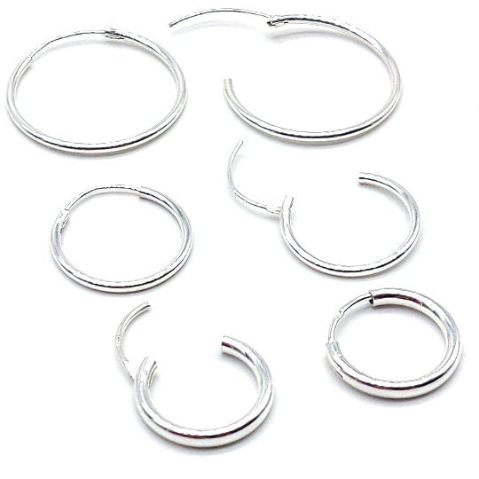 14 K Gold Hoop Earrings, 925 Sterling Silver, Small or Large Round Hoops #196