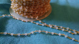 White Opal Beaded Silver Chain, Black or Gold Wire Wrapped CH# 316, 4 mm Opalite Clear Chain