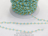 Aqua Blue Chalcedony Rosary Chain, 4 mm Gold Chains for Jewelry CH #309, Beaded Rosary