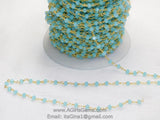 Aqua Blue Chalcedony Rosary Chain, 4 mm Gold Chains for Jewelry CH #309, Beaded Rosary