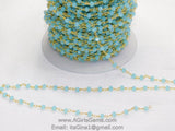 Aqua Blue Chalcedony Rosary Chain, 4 mm Gold Chains for Jewelry CH #309, Beaded Rosary