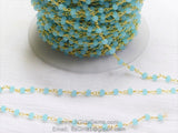 Aqua Blue Chalcedony Chain, 4 mm Gold Chains for Jewelry CH #309, Beaded