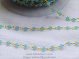 Aqua Blue Chalcedony Rosary Chain, 4 mm Gold Chains for Jewelry CH #309, Beaded Rosary